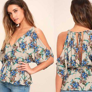 Lulus Come to Light Beige Floral Print Off-the-Shoulder Top S